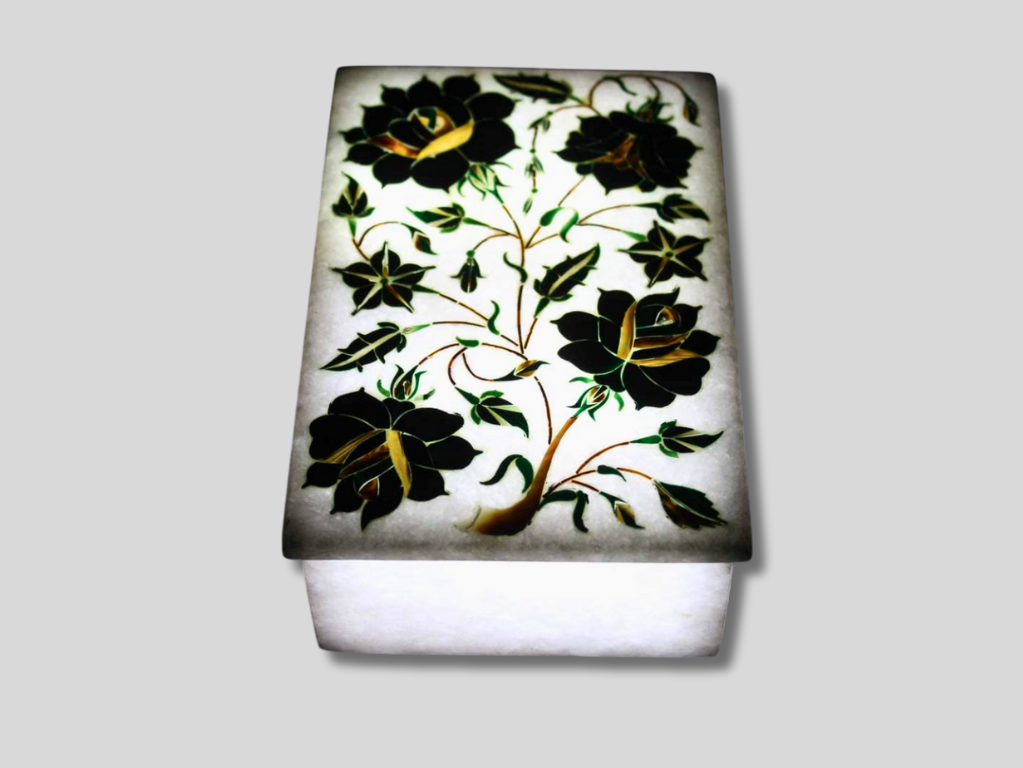 Jewelry Keepsake Box Malachite Floral Interior